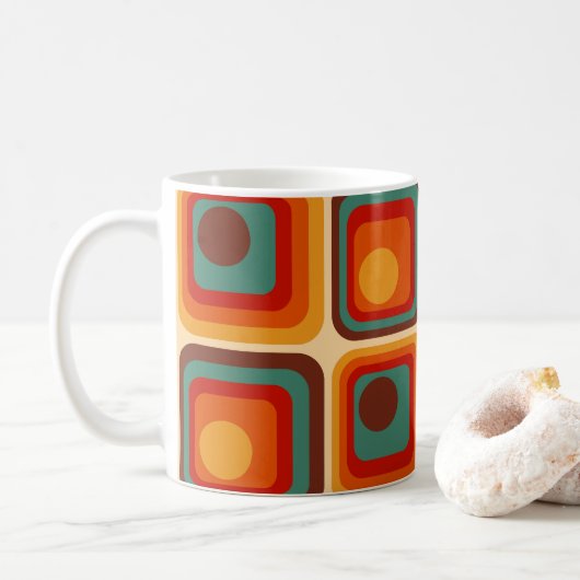 Mod 1970s Retro Style Geometric Design Kaffeetasse (Mit Donut)