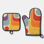 Mod 1970s Retro Style Geometric Design Ofenhandschuh & Topflappen-Set (Vorderseite)