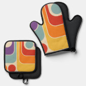 Mod 1970s Retro Style Geometric Design Ofenhandschuh & Topflappen-Set (Vorderseite/Rückseite)