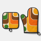 Mod 1970s Retro Style Geometric Design Ofenhandschuh & Topflappen-Set (Vorderseite)