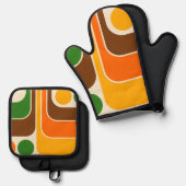 Mod 1970s Retro Style Geometric Design Ofenhandschuh & Topflappen-Set (Vorderseite/Rückseite)