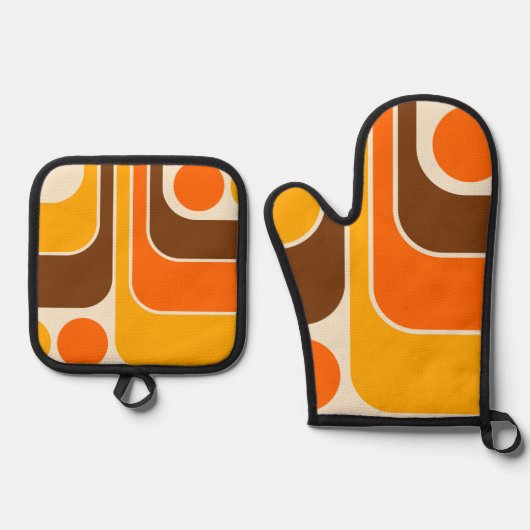Mod 1970s Retro Style Geometric Design Ofenhandschuh & Topflappen-Set (Vorderseite)