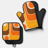 Mod 1970s Retro Style Geometric Design Ofenhandschuh & Topflappen-Set (Vorderseite/Rückseite)