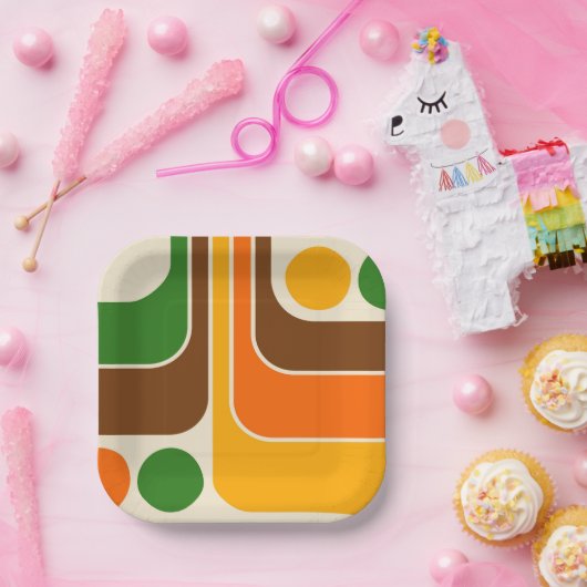 Mod 1970s Retro Style Geometric Design Pappteller (Party)