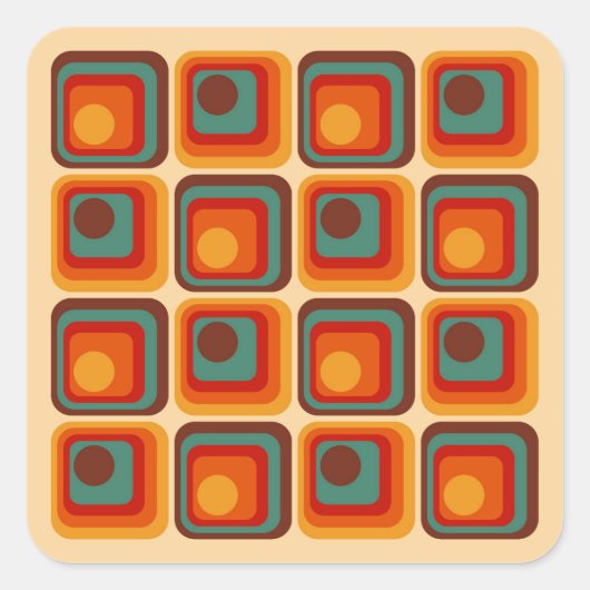 Mod 1970s Retro Style Geometric Design Quadratischer Aufkleber (Vorderseite)