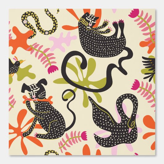 Mod Abstract Primitive Cats & Dogs Pattern Tapete (Vorderseite)