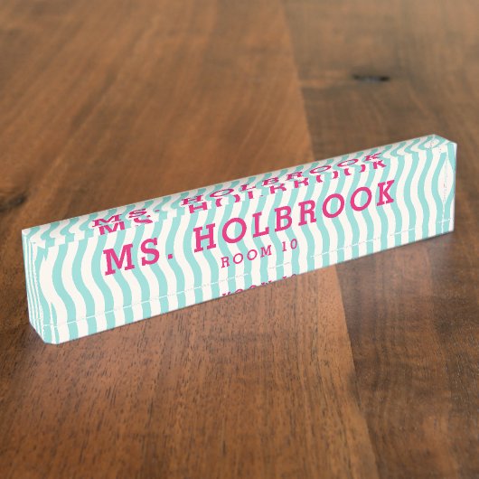 Mod Aqua Geometric Wave Pattern Teacher Namensplakette (Seite)