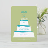 Mod Aquamarin Iced Wedding Cake Couple Dusche Einladung (Stehend Vorderseite)