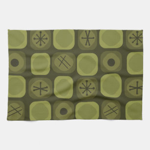 Mod Art Soft Cubes Olive Green aus den 50er Jahren Geschirrtuch