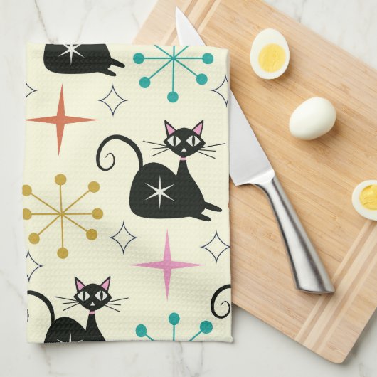 Mod Atome Katzen aus der Mitte des Jahrhunderts mi Geschirrtuch (Viertel Falte)