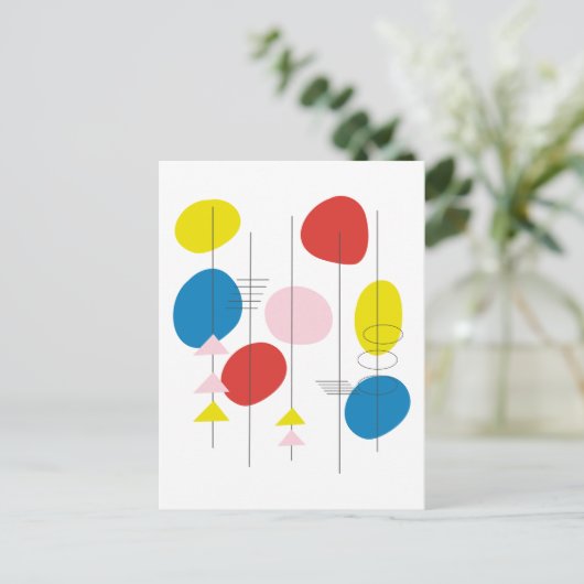 Mod Atomkunst des Mitteljahrhunderts in Rot-Gelb u Postkarte (Stehend Vorderseite)