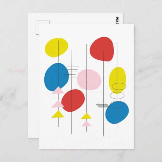 Mod Atomkunst des Mitteljahrhunderts in Rot-Gelb u Postkarte (Vorne/Hinten)