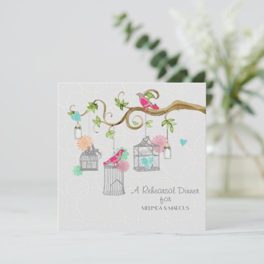 Mod Bird Cage Mason Jar Heart Floral Brautparty Einladung (Stehend Vorderseite)