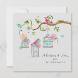 Mod Bird Cage Mason Jar Heart Floral Brautparty Einladung