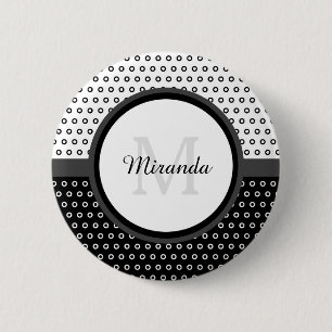 Mod Black and White Polka Dots Monogramm mit Name Button