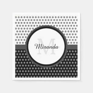 Mod Black and White Polka Dots Monogramm mit Name Serviette