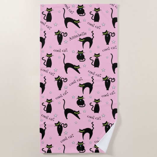 Mod Black Cats Individuelle Name und Phrase Strandtuch (Vorderseite)