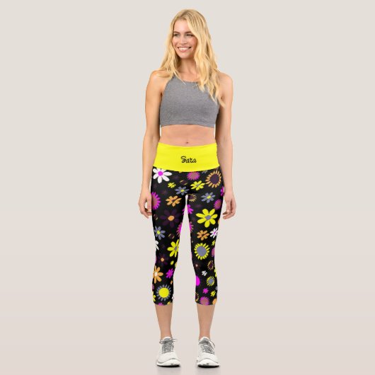 Mod Black Floral Capri Leggings (Vorderseite)