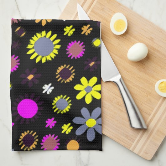 Mod Black Floral Geschirrtuch (Viertel Falte)