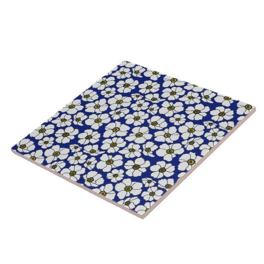 Mod Blau Weiße Wildblumen Fliese (Seite)