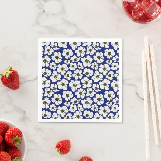 Mod Blau-Weißer Blumenprint Serviette (Beispiel)