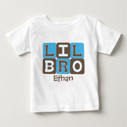 MOD Blocks Lil Bro - Blau und braun Personalisiert Baby T-shirt (Vorderseite)