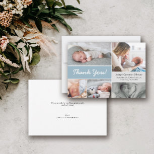 Mod blue Custom Foto Collage Baby Boy Birth Dankeskarte