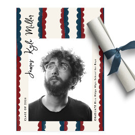 Mod Blue Deep Red Photo Class of 2026 Graduation Ankündigung