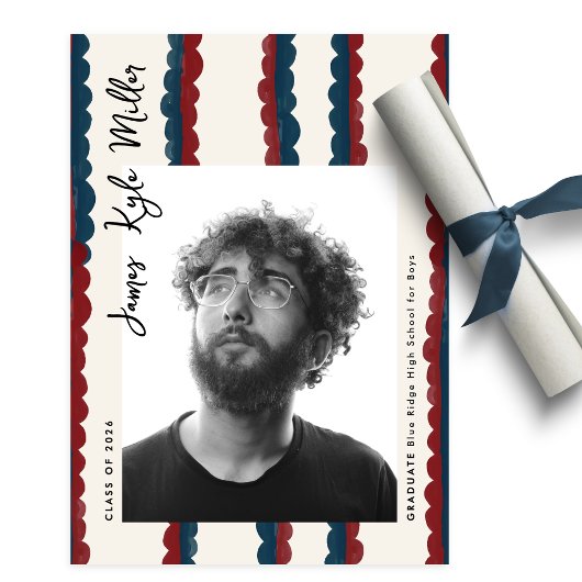 Mod Blue Deep Red Photo Class of 2026 Graduation Ankündigung