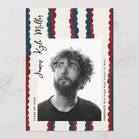 Mod Blue Deep Red Photo Class of 2026 Graduation Ankündigung (Vorderseite)