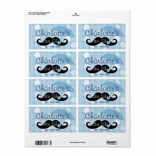 Mod Blue Dot Mustache Baby Dusche Wasser Flasche (Vorne)