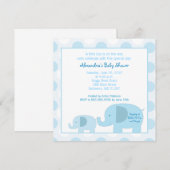 Mod Blue Elephants Square Baby Dusche Einladung (Vorne/Hinten)