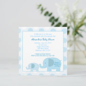 Mod Blue Elephants Square Baby Dusche Einladung (Stehend Vorderseite)