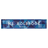 Mod Blue Geometric Muster Personalisiert Teacher's Namensplakette (Vorderseite)