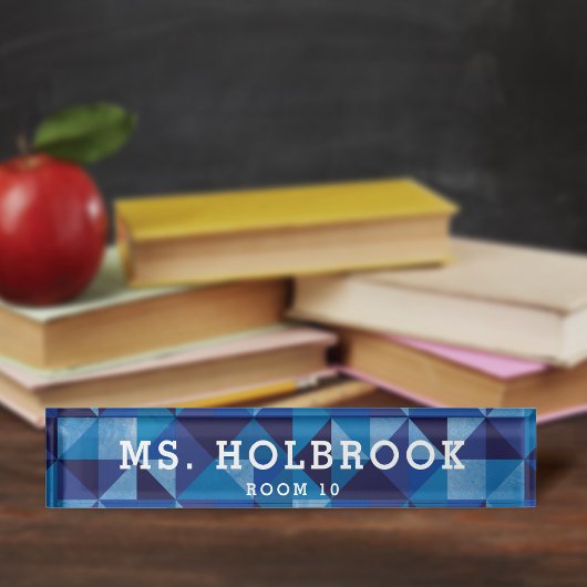 Mod Blue Geometric Muster Personalisiert Teacher's Namensplakette