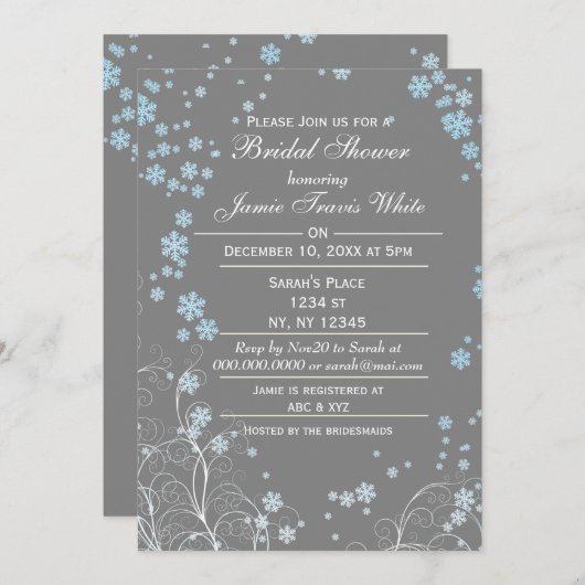 Mod Blue Gray Winter Brautparty laden ein Einladung (Vorne/Hinten)