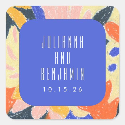 Mod Blue Künstlerische Abstrakte botanische Hochze Quadratischer Aufkleber (Vorderseite)