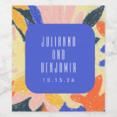 Mod Blue Künstlerische Abstrakte botanische Hochze Weinetikett (Einzelnes Label)