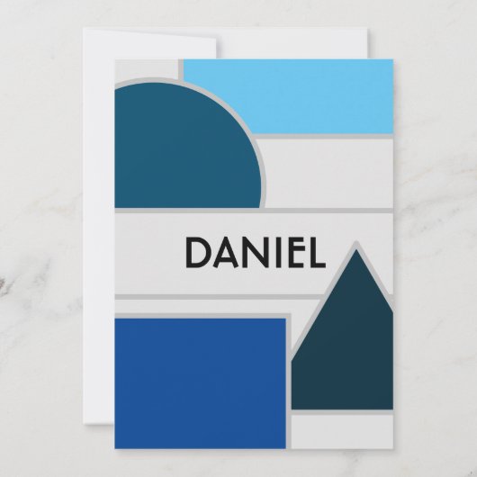 Mod Blue Shapes - Einladung (Rückseite)