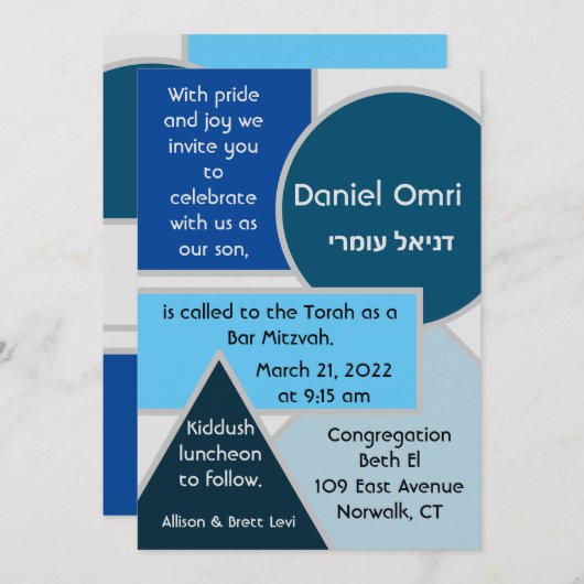 Mod Blue Shapes - Einladung (Vorne/Hinten)