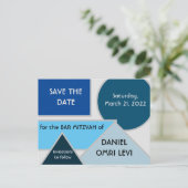 Mod Blue Shapes Save the Date Postcard Postkarte (Stehend Vorderseite)