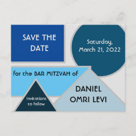 Mod Blue Shapes Save the Date Postcard Postkarte