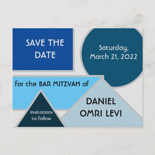 Mod Blue Shapes Save the Date Postcard Postkarte (Vorderseite)