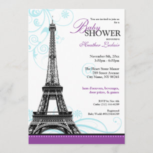 Mod blühen Eiffel-Turm-Pariser Baby-Dusche Einladung
