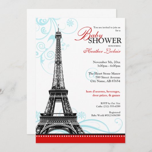 Mod Blühte Eiffelturm Pariser Babydusche Einladung (Vorne/Hinten)