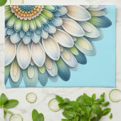 Mod Blume - Blau, Gelb und Gelb Geschirrtuch (Gefaltet)
