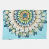 Mod Blume - Blau, Gelb und Gelb Geschirrtuch (Horizontal)