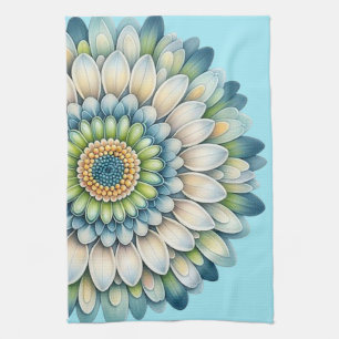 Mod Blume - Blau, Gelb und Gelb Geschirrtuch