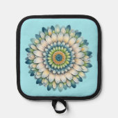 Mod Blume - Blau, Gelb und Gelb Topflappen (Vorderseite)