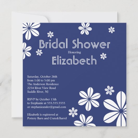 Mod Blume Bridal Dusche Einladung Navy Blue (Vorderseite)